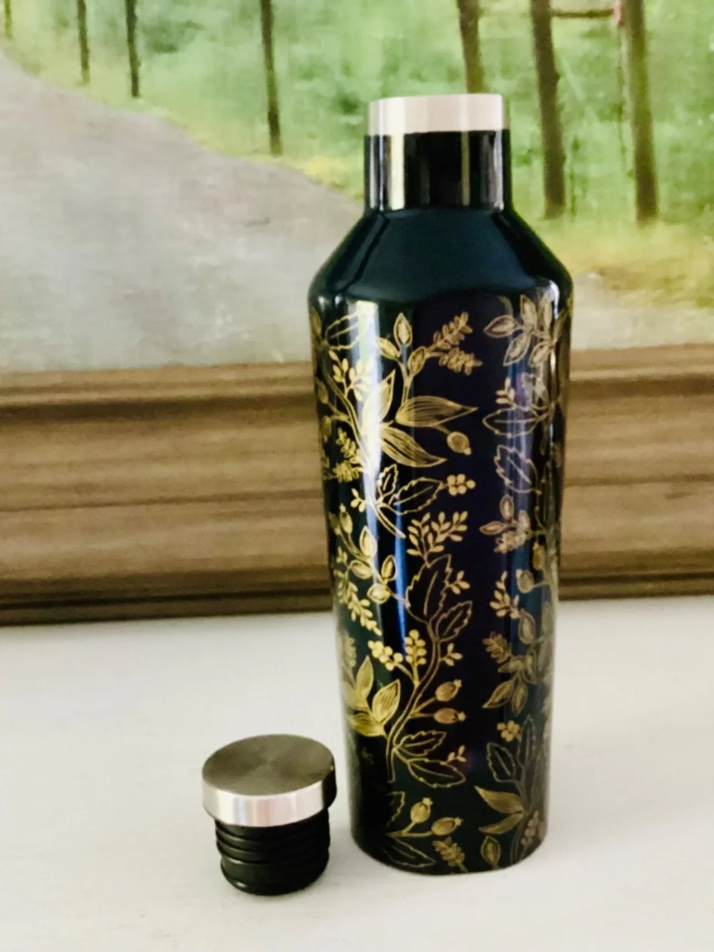 Corkcicle x Rifle Paper Black Gold Floral Queen Ann Canteen 16 Oz Tumbler Bottle